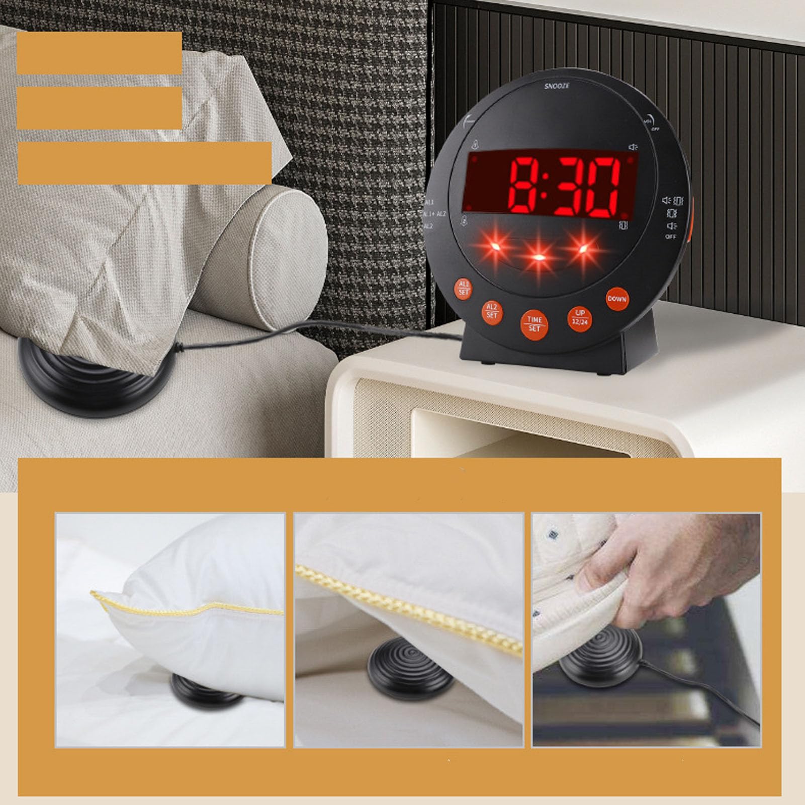 Reloj Despertador Ruidoso con Agitador de Cama y Pantalla LED de