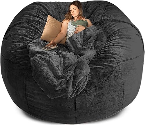 Miniatura 9 de Funda para puf gigante de 7 pies, (sin relleno, solo funda), ultra suave, para adultos, grande, redondo, suave, esponjoso, sintético, funda para