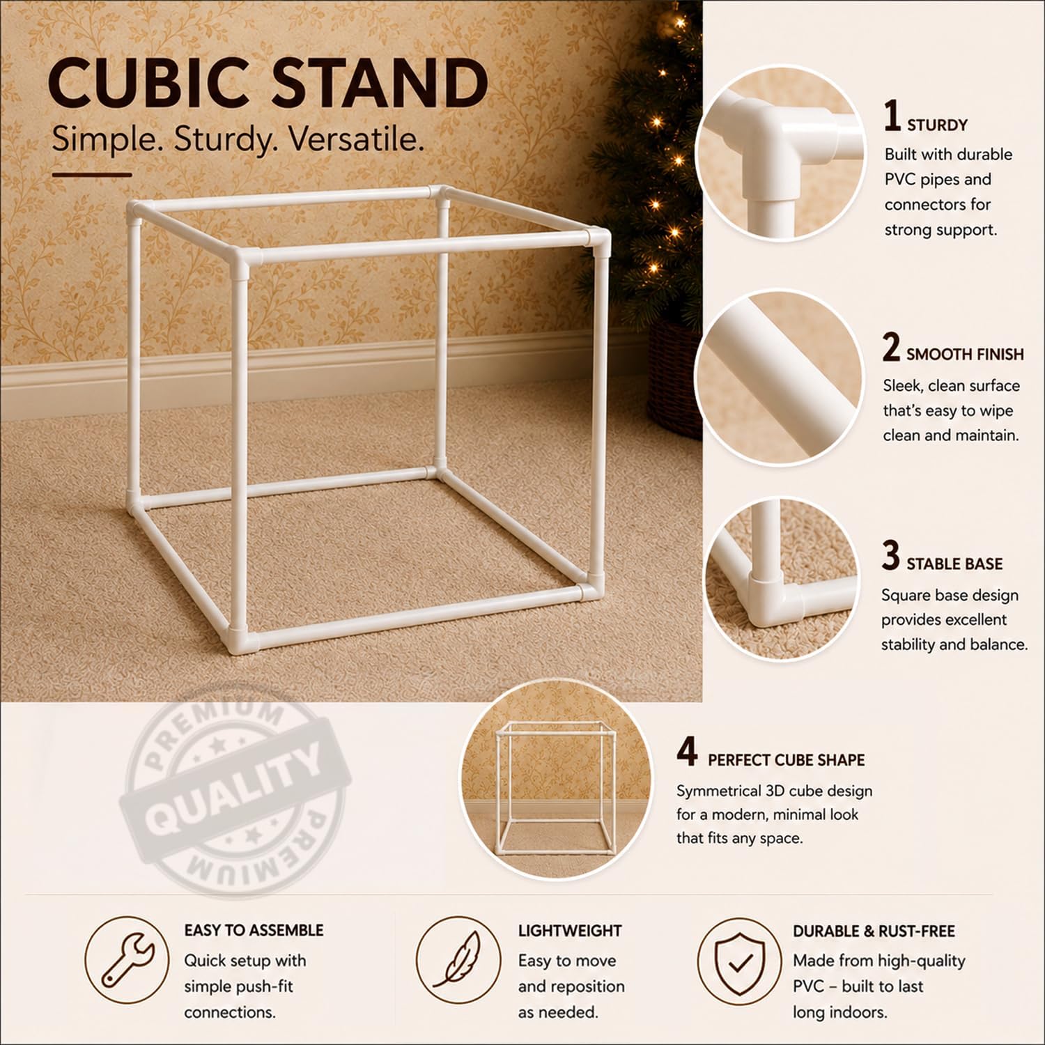 SpecialYou® Diwali Decoration for Home & Navratri Decoration Items with PVC Cube White Stand for Backdrop, 3Mtr Light & 6 White Wisteria, Diwali Decor Lights - 8 Pcs — Amazon image 4
