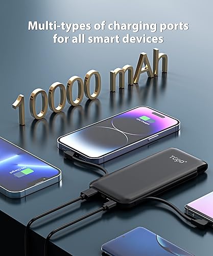 Miniatura 2 de TG90 Paquete de 2 baterías de 10000 mAh con enchufe de pared de CA integrado, cargador portátil ultradelgado con cables incorporados, batería