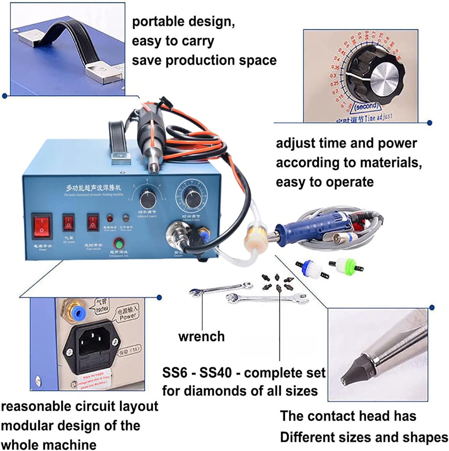 Ultrasonic Rhinestone Wand Setter Tool - Hot Fix Beads Press Machine with 8 Tip Sizes (1.8mm-8mm) - No Glue Needed