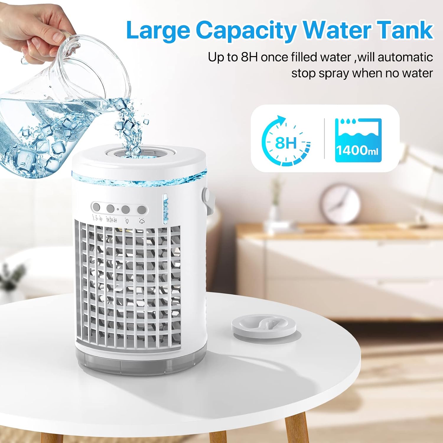 Zacsync Evaporative Air Cooler, 3 IN 1 Personal Evaporative Cooler, 3 Speed Cooling Fan & Portable Humidifier, with Handle 7 Colors Light & Remote Control & USB Plug for Room, Office, Bedroom,Camping