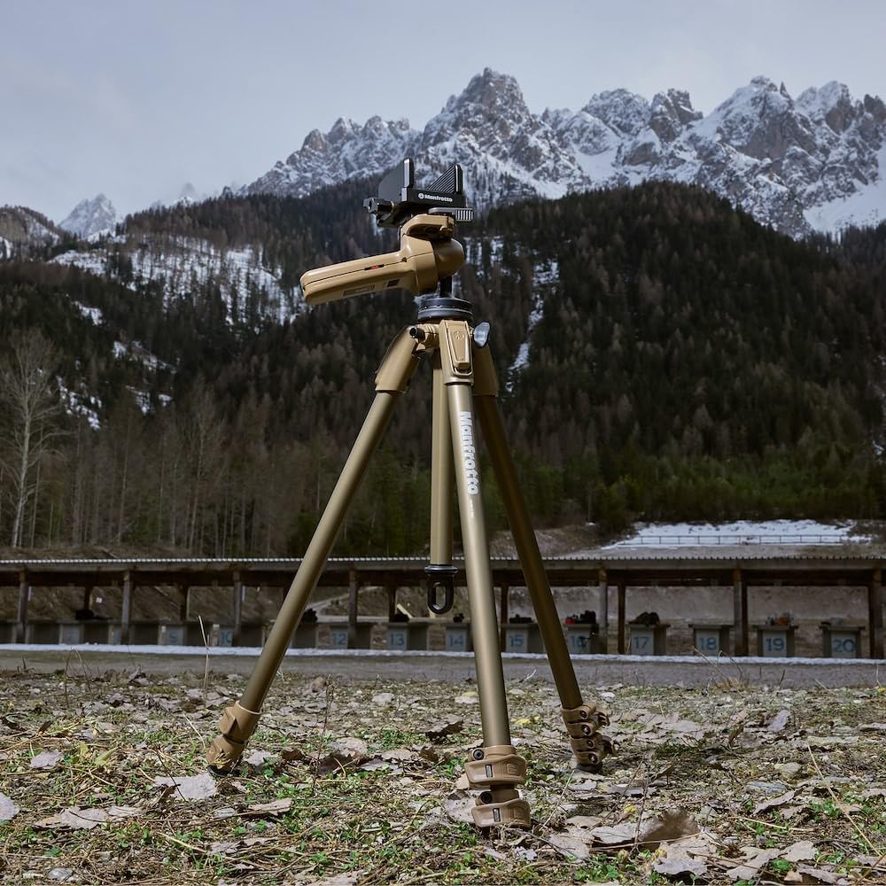 Manfrotto ALPHA S.H.O.T. Grip PRO Kit, Treppiede in Alluminio, Testa Grip Head 360 Gradi, Sella Universale per Fucili, Ottiche, Mirini, Piastra 200PL,per Tiro Sportivo,Osservazione,Attività all'aperto