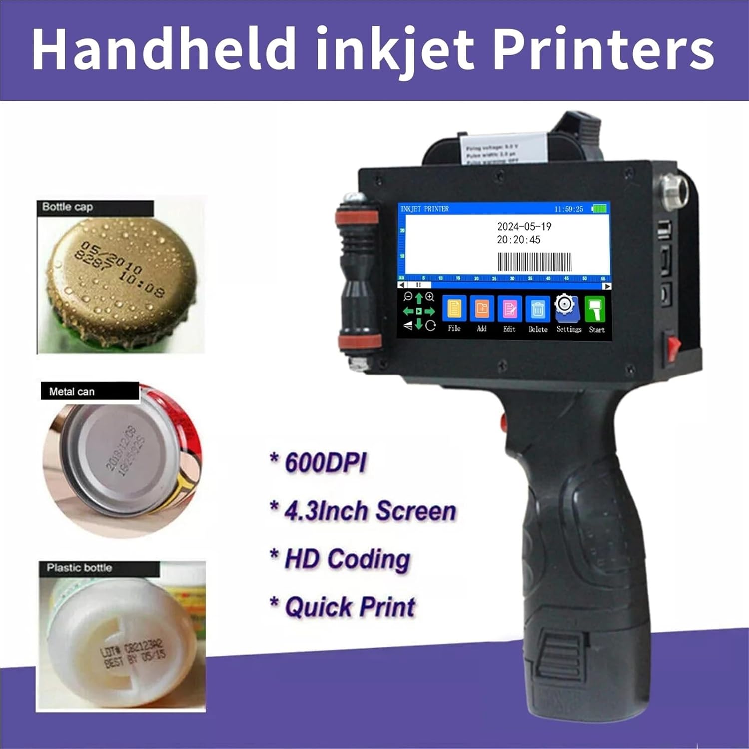 Portable 25.4mm Handheld Inkjet Printer for Batch Number Data Text QR Barcode Logo(25.4mm with Black Ink*1,UK)