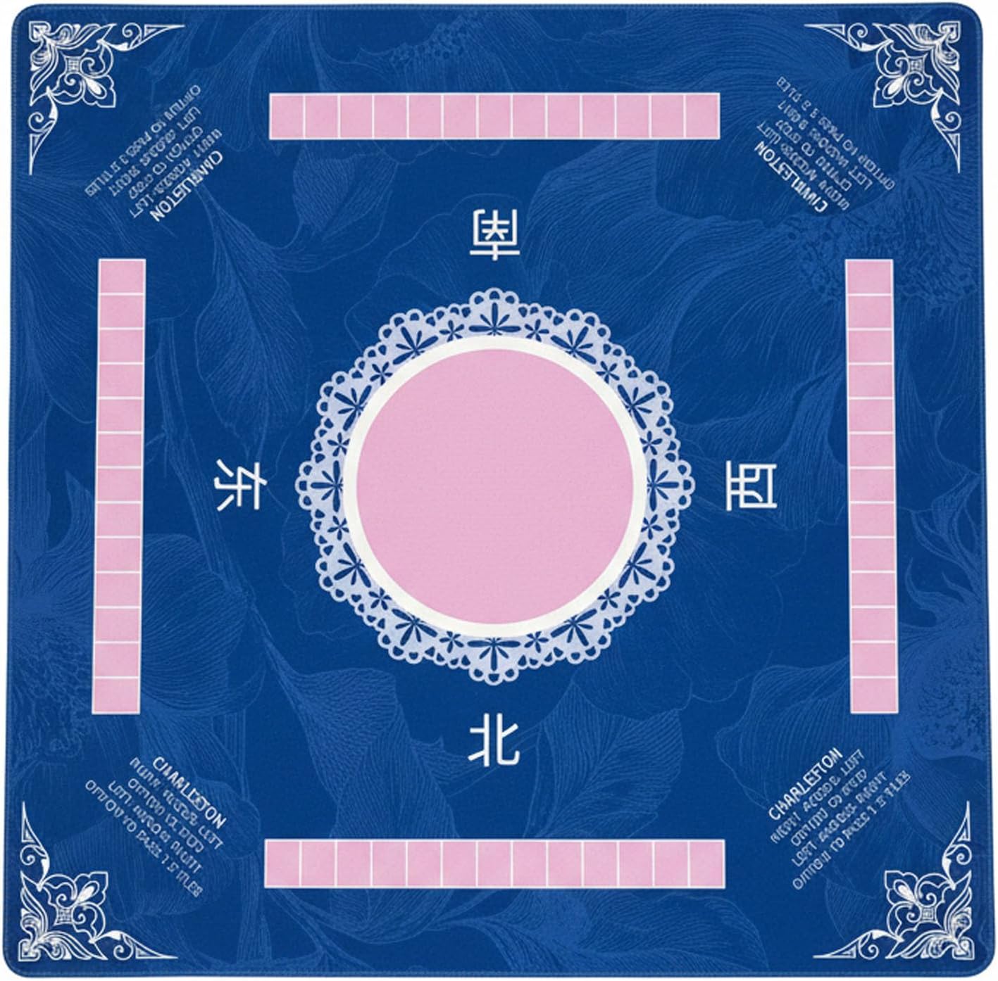 Mahjong Mat for Table Non Slip 32.3"x32.3" Mahjong Table Mat with Rules Noise Reduction Play Game Mat for Playing Mahjong Tiles Poker Card Board Games Dominoes (Blue)