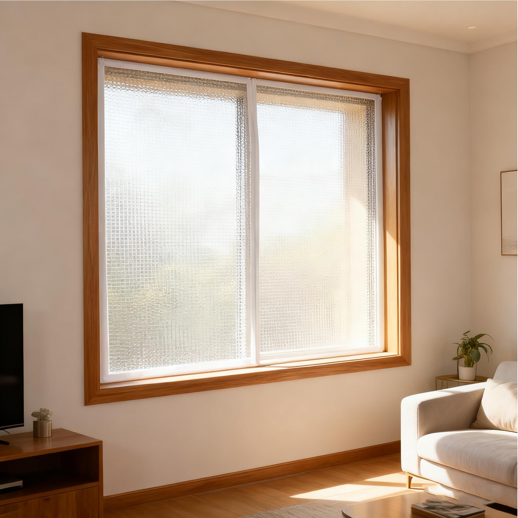 Kit de Aislamiento de Ventana 151 x 195 cm Protege del Frio y Calor Kit de Película de Aislamiento de Ventana con Cremallera para O Puerta, Blanco