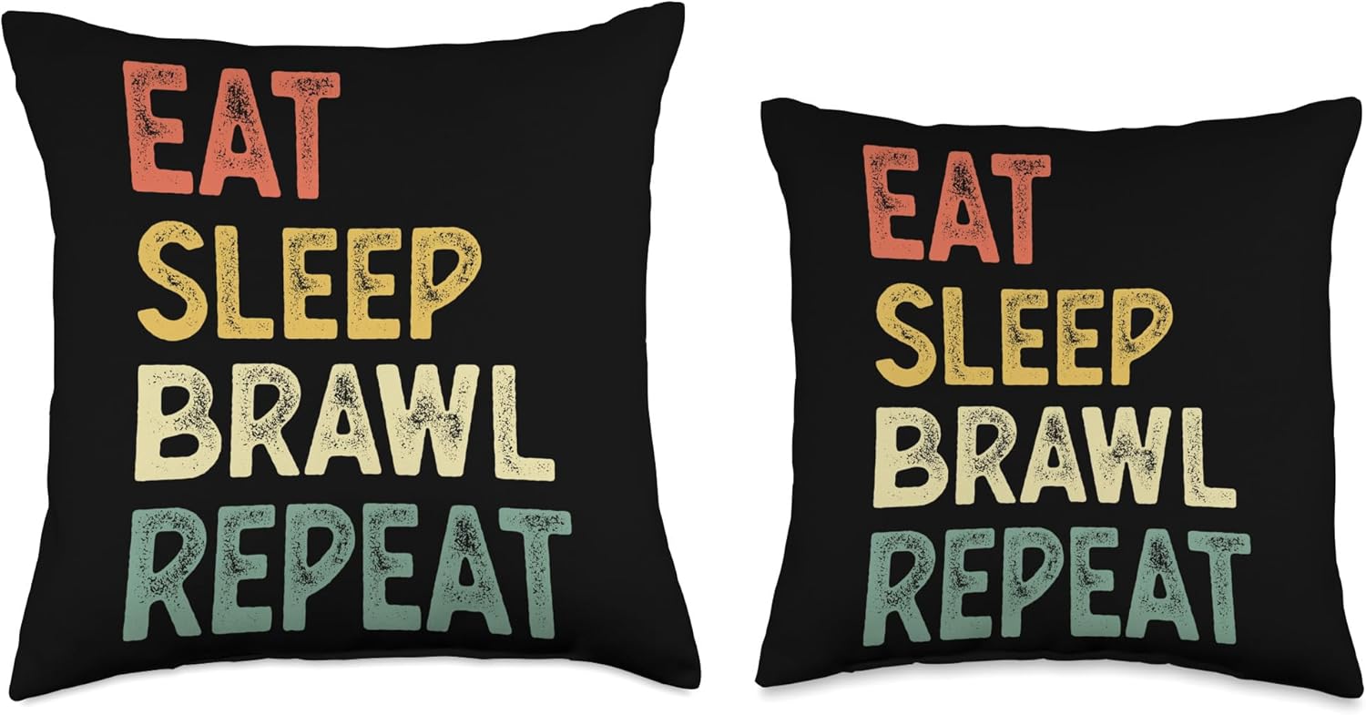 Eat Sleep Brawl Repeat Stars Funny Video Gamer Gaming Throw Pillow