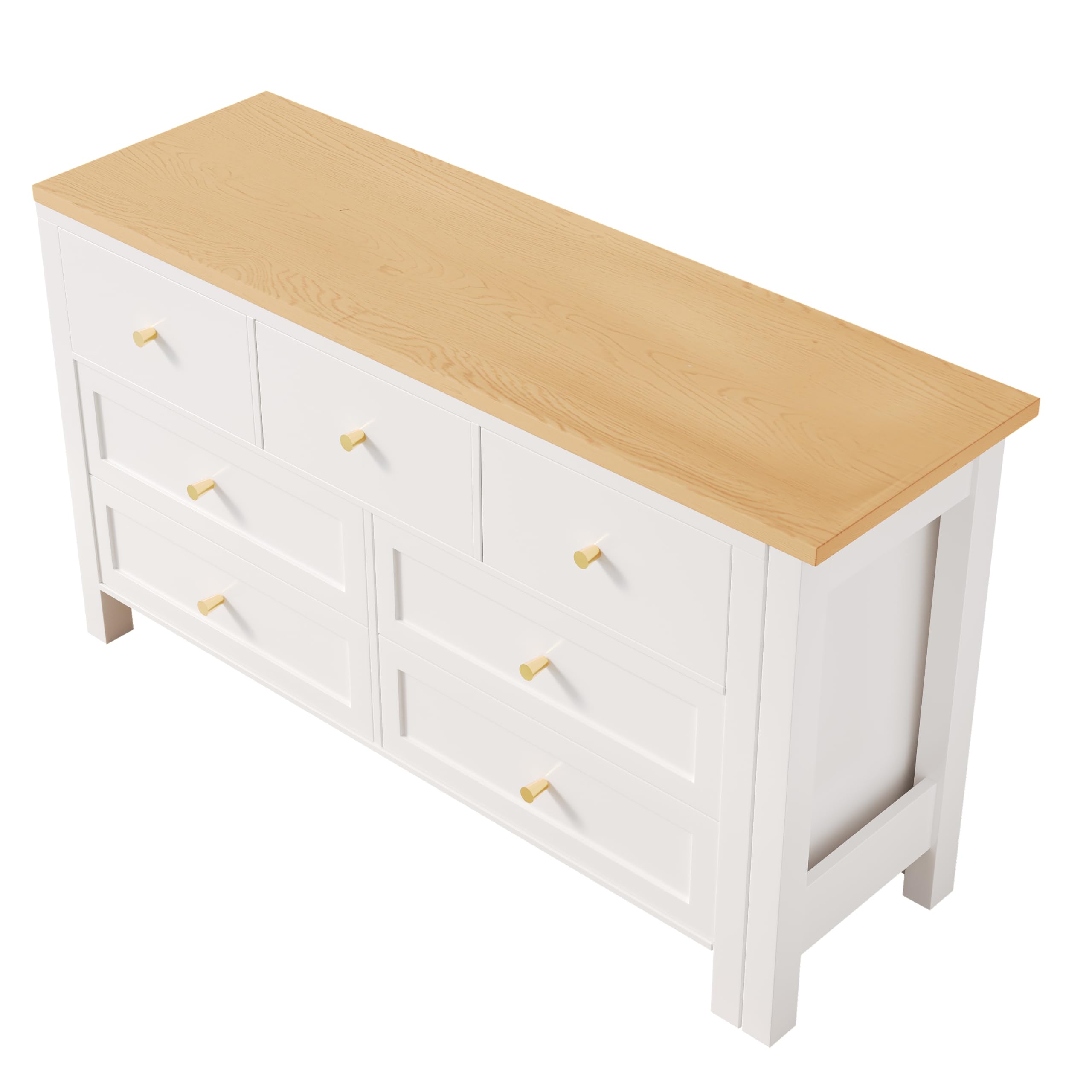 Scrivania con 7 cassetti, 2 in 1, piano girevole e credenza, effetto rovere, piano girevole a 360°, bianco/naturale, scrivania da toeletta, scrivania angolare a forma di L