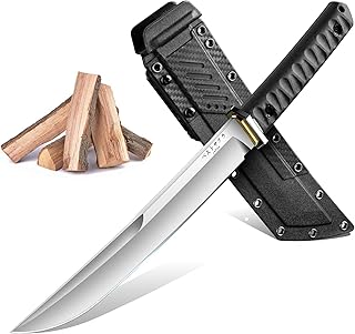 Freelander Großes Outdoor Messer Survival, Machete Scharf Echt Japanisch aus D2 Stahl, Jagdmesser Feststehende Klinge mit 6mm Klingenstärke, Outdoor Bushcraft Camping Messer mit Scheide