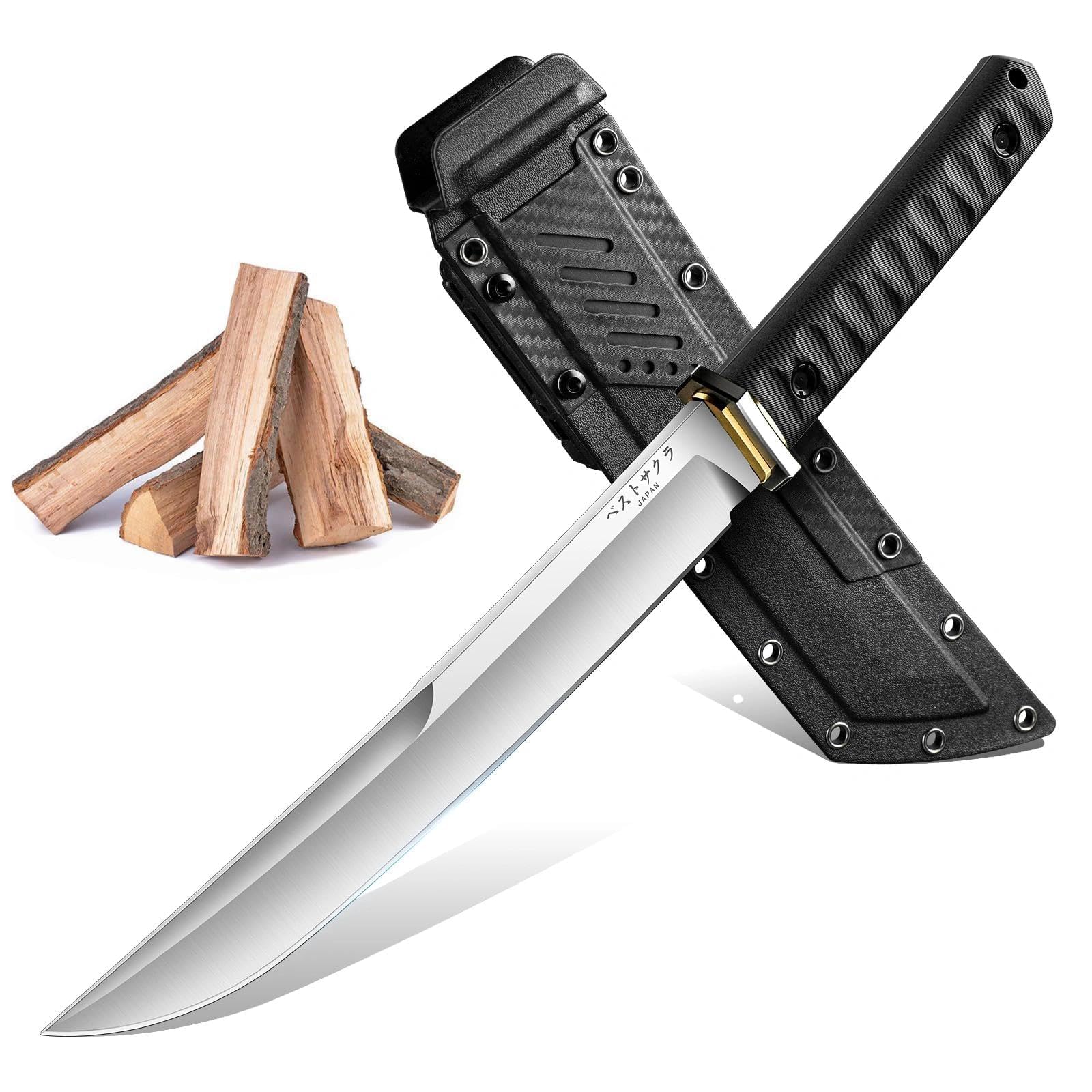 Freelander Großes Outdoor Messer Survival, Machete Scharf Echt Japanisch aus D2 Stahl, Jagdmesser Feststehende Klinge mit 6mm Klingenstärke, Outdoor Bushcraft Camping Messer mit Scheide
