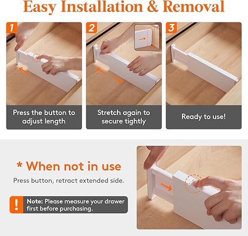 Miniatura 90 de Lifewit Paquete de 4 separadores de cajones de 4 pulgadas de alto, separadores de cajones de 11 a 17 pulgadas para ropa, organizadores de cajones