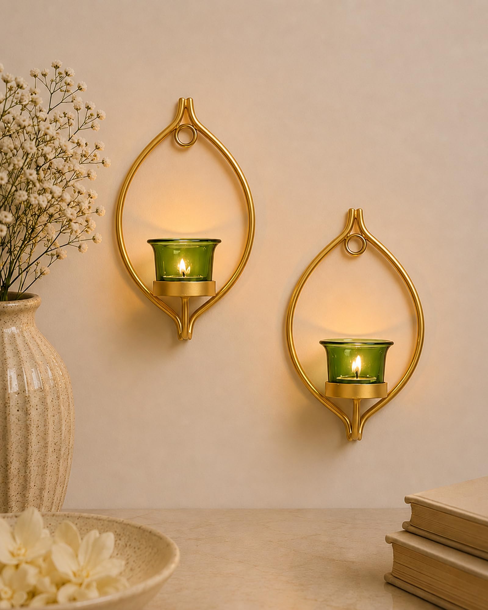Homesake Diwali Candle Sconces - Set of 2 with Candles -21 Homesake Diwali Candle Sconces - Set of 2 with Candles -21