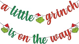 A little Grinch Is On The Way Banner Christmas Baby Shower Party Decorations Grinch Baby Shower Decorations Grinch Baby Sh...