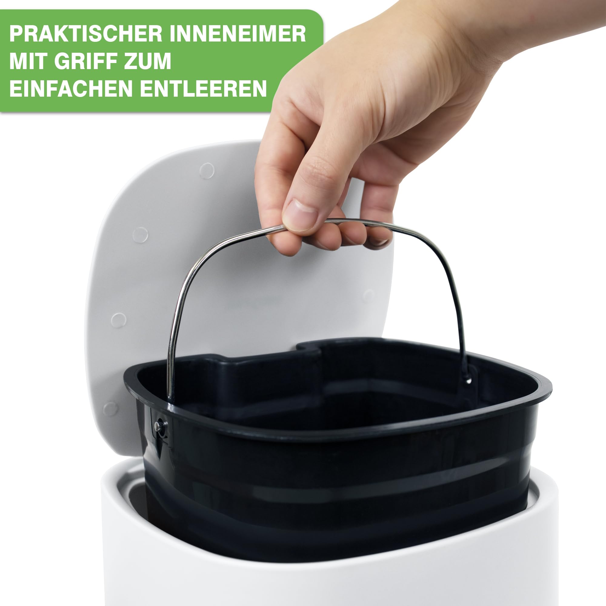 YourCasa Mülleimer Bad [5L] - Elegantes Design - Badeimer - Kosmetikeimer Badezimmer Klein - Badmülleimer mit Deckel und Softclose – Abfalleimer Toilette WC - herausnehmbaren Inneneimer (Weiss)