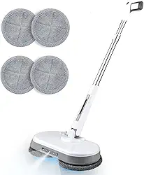 Mop Elétrico Sem Fio, Esfregão Giratório Potente Com Motor Duplo De 2000 Mah, Polidor Pisos, Esfregões Elétricos Recarregáveis 1 Hora Luz Led/Pulverizador Água, Para Limpeza Pisos Madeira E