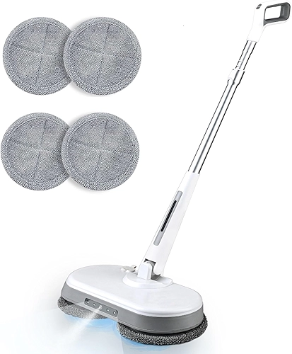 Mop Elétrico Sem Fio, Esfregão Giratório Potente Com Motor Duplo De 2000 Mah, Polidor Pisos, Esfregões Elétricos Recarregáveis 1 Hora Luz Led/Pulverizador Água, Para Limpeza Pisos Madeira E