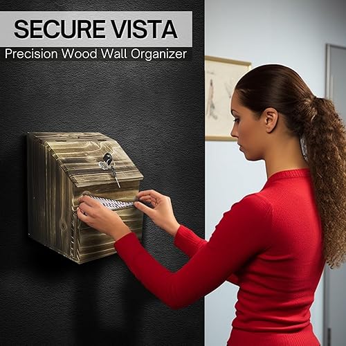 Miniatura 9 de Flexzion Caja de sugerencias de madera con cerradura de llave, montada en la pared o de pie con cerradura de boleta de oración con cerradura