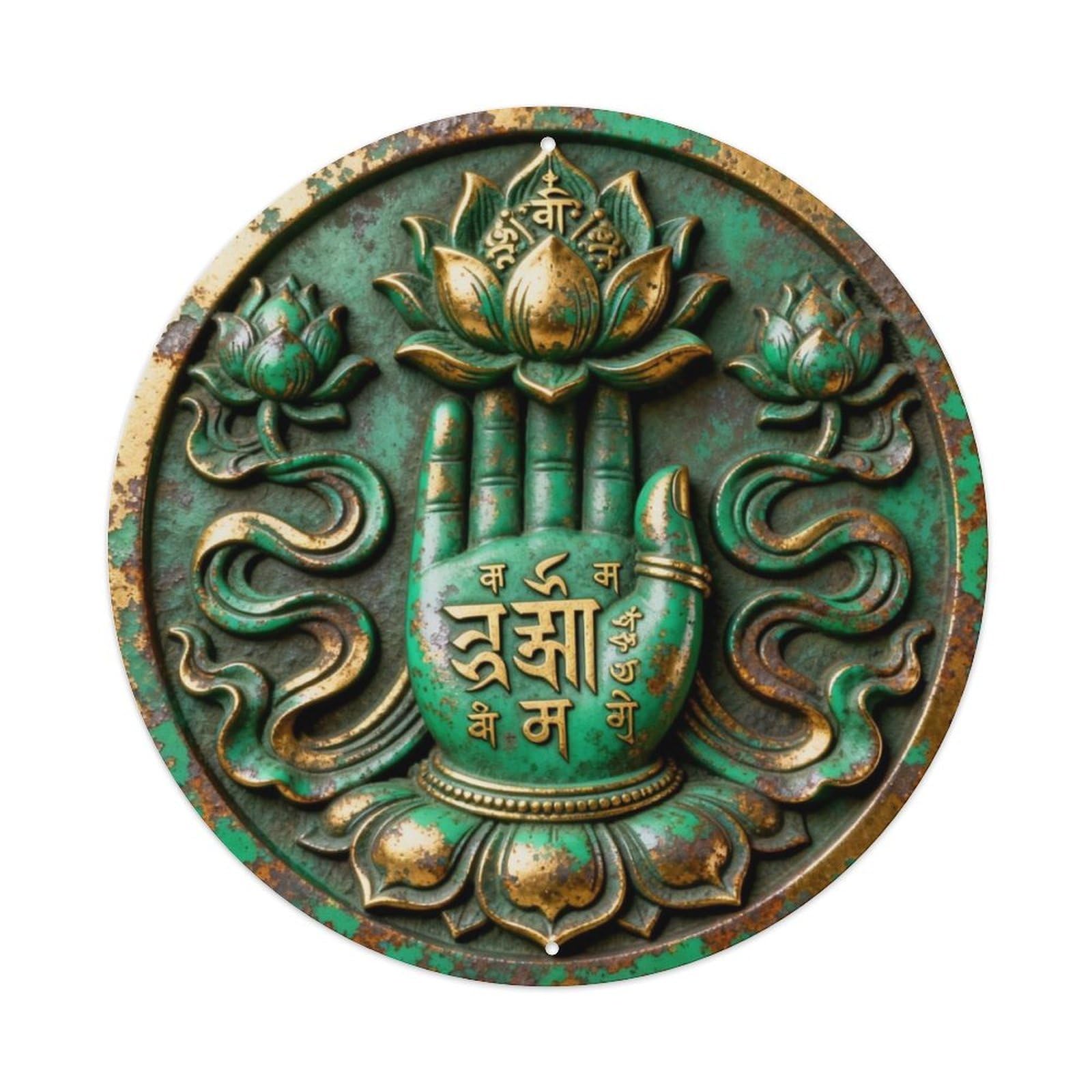 Tibet Green Tara Lotus Hand Tibetan Rune Metal Tin Sign Plaque