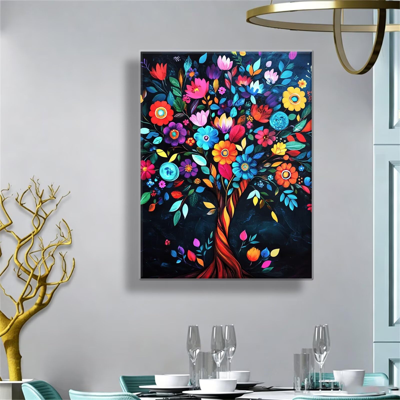 Dipingere con i Numeri Adulti fiore Albero, Quadri da Dipingere Numerati Fai Da Te per Principianti e Adultis, Olio La Pittura di Numeri Kit, Hobby Creativi Adulti, Decorazioni Casa 90x120cm Q3S-508