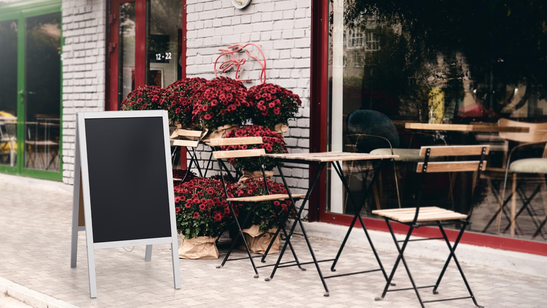 ALLboards Pizarra Caballete Con Marco De Madera Barnizado Blanco 118x61cm, Pizarra De Tiza De Acera Para Anuncios