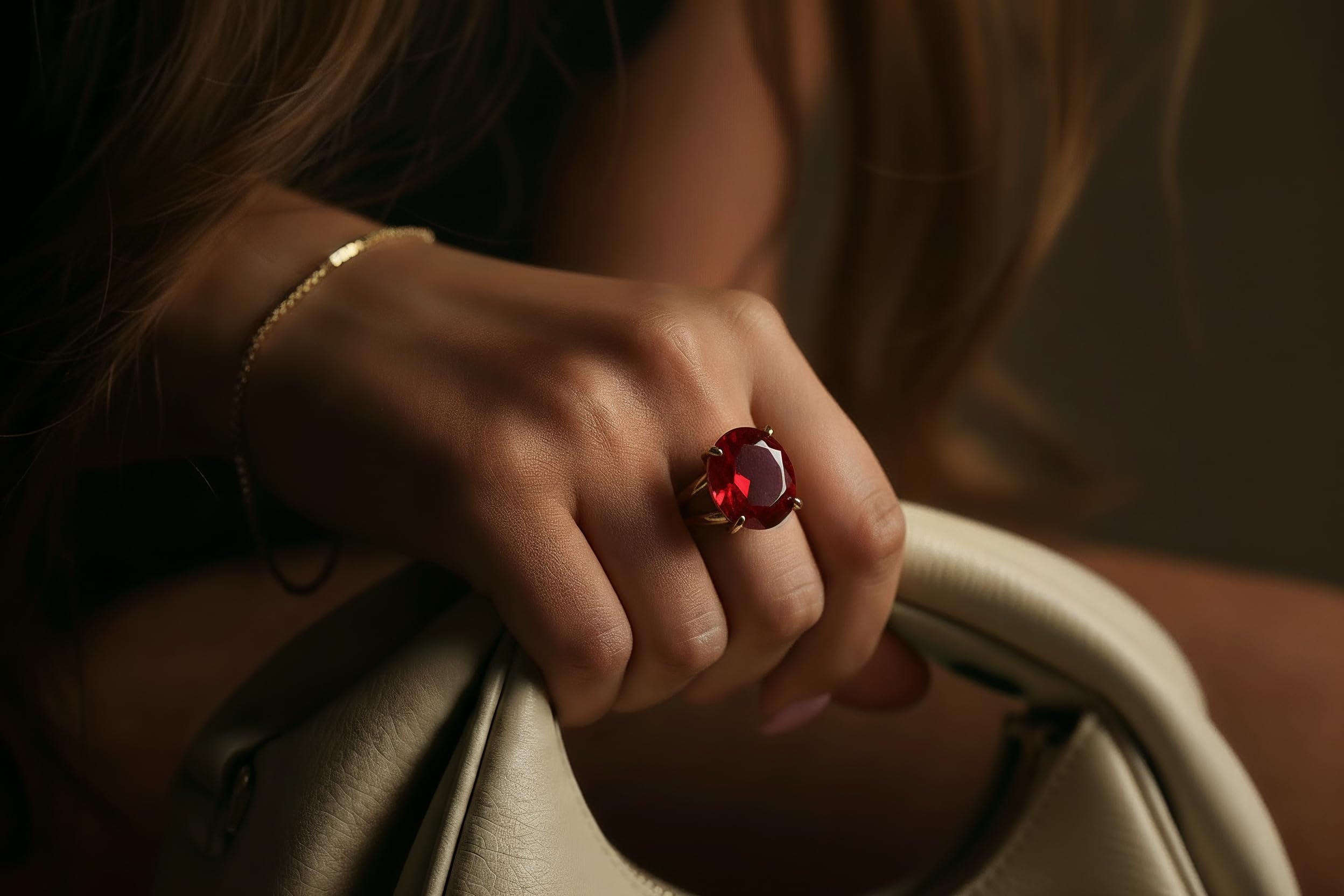 Anillo de Rubí de 16mm - Anillo de Piedra Roja en Oro 14k - Anillos Personalizados para Mujer - Joyas de Piedras Preciosas, Anillo de Piedras Preciosas, Anillo de Piedra Natal - Regalo para Ella