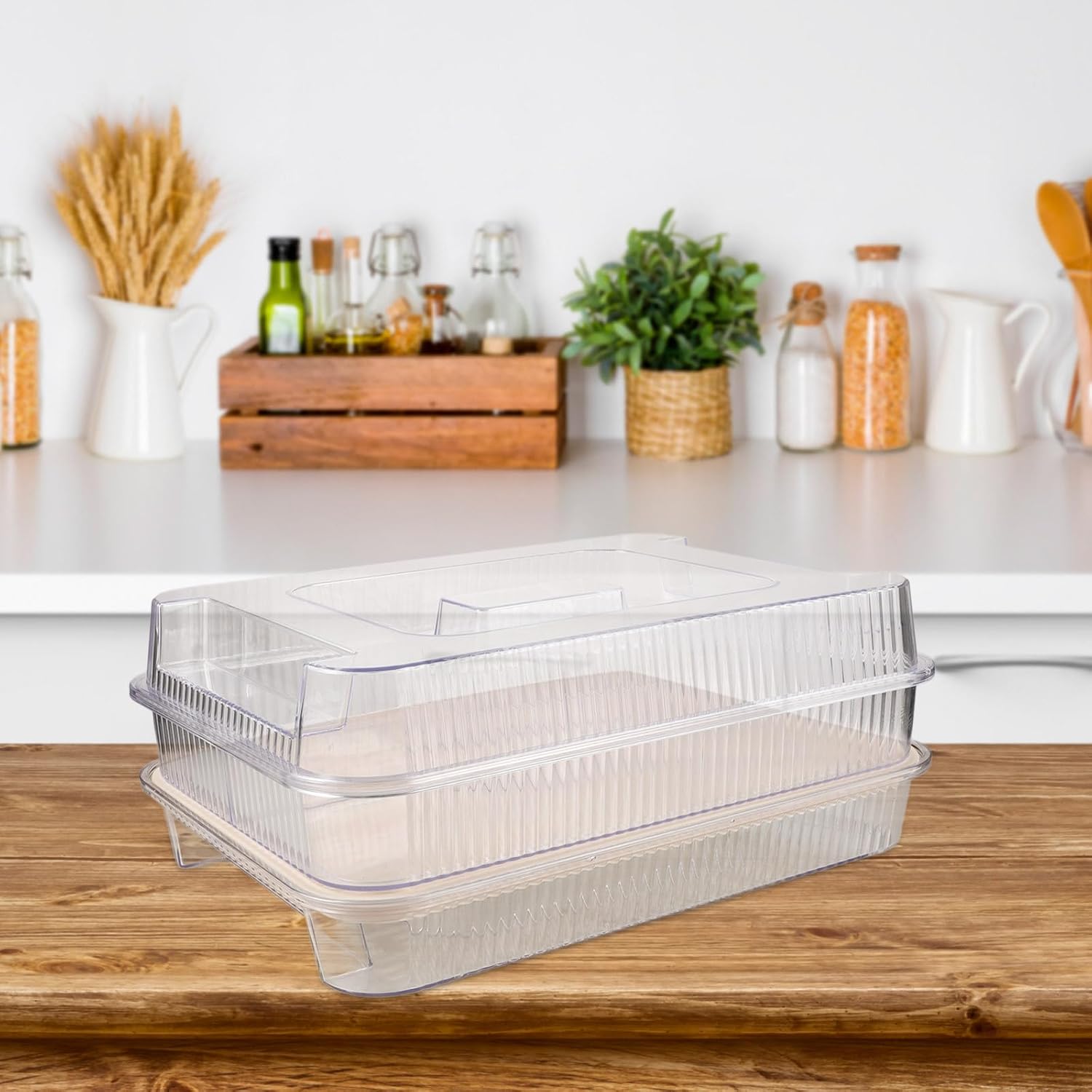 Plastic Serving Tray with Ice Cube Compartments and Drain Tray, Lid Included, Cold Food Party Platter for Outdoor Camping and Picnic Use