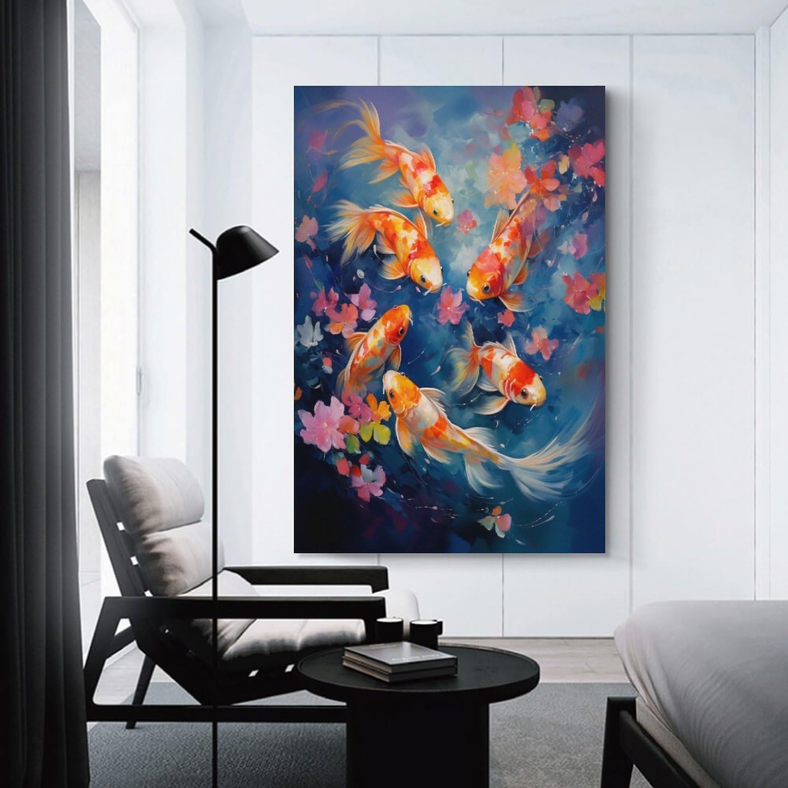 Junmoney Unframe-Style-5-1 Canvas Art Print Colorful Koi Fish Painting, 20X30inch(50X75cm), For Office, Study Or Home Workspace, Home Office Artwork With Decorative Appeal