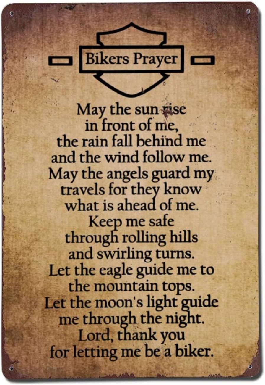 Txopaf Colour-79 Bikers Prayer May The Sun Rise In Of Me Novelty Retro Metal Tin Sign Funny Wall Decor Garage Bar Courtyard Living Room 8X12 Inch