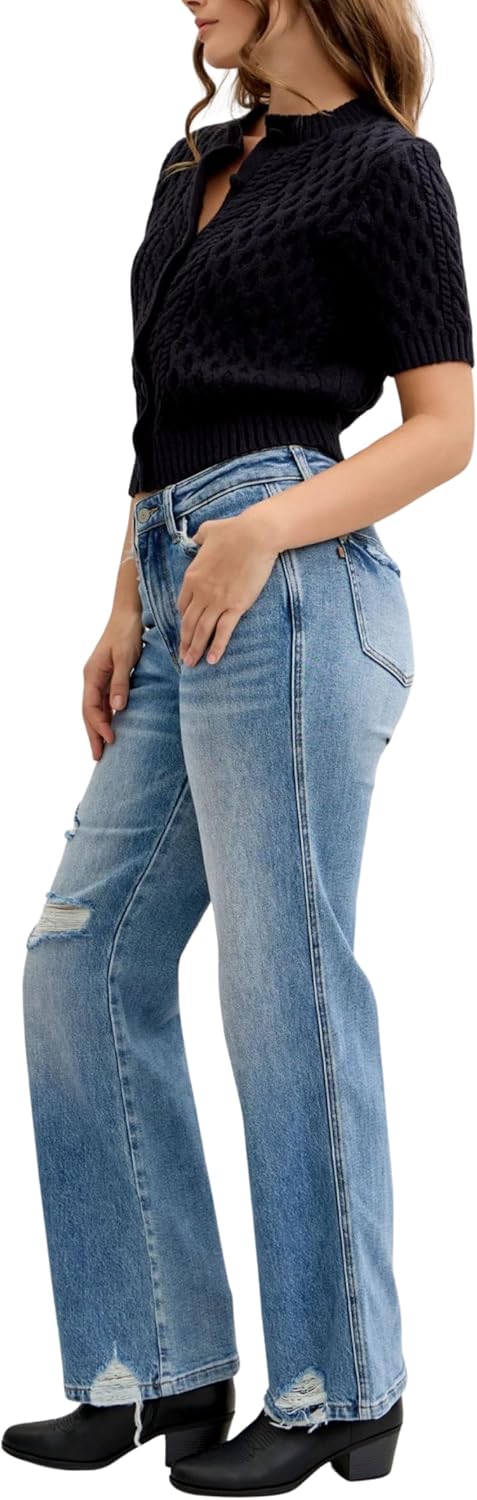 Judy Blue Mid Rise 90's Straight Rigid Magic Destroy, Inseam 32" - Image 3