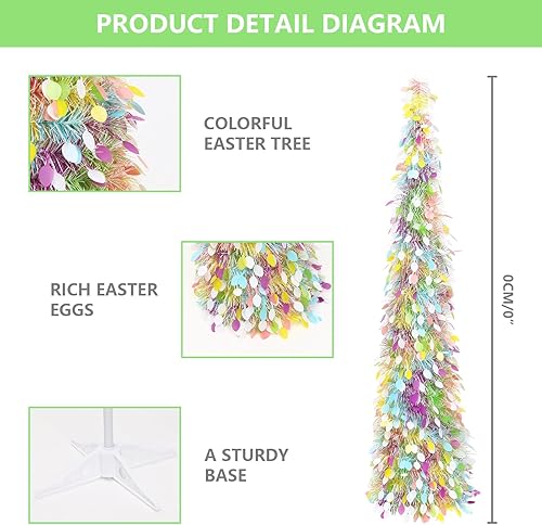 Miniatura 2 de JIALEIXI Decoración de árbol de Pascua con huevos para fiestas en casa, vacaciones, 5 pies, decoración de árbol de lápiz artificial emergente,