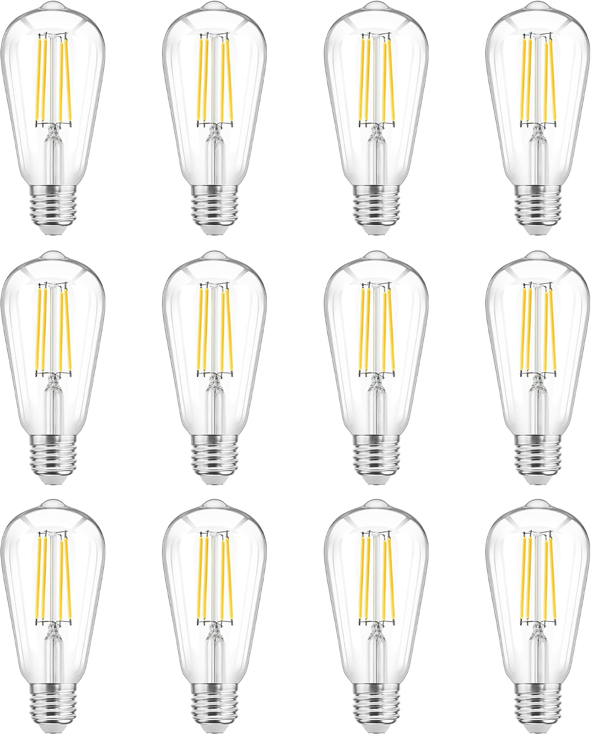 WIHTU LED Light Bulbs, Bright Vintage 6W LED Edison Bulbs, St58 5000K Warm Light with CRI 85+, E26 Standard Base, 900LUM, Non-Dimmable, Clear Glass, Pack of 12