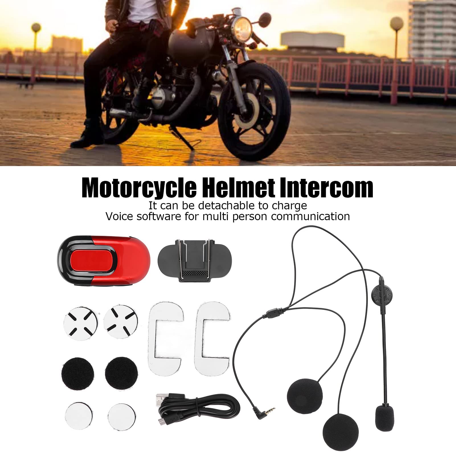 Cocoarm Casco Moto Bluetooth Auricolare, Batteria 1100mAh (rosso)