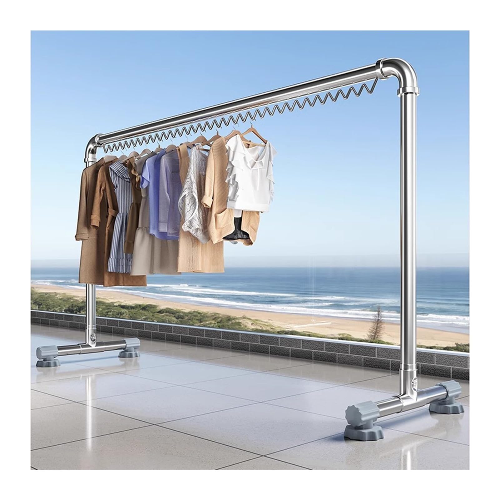 Tendedero resistente con ganchos resistentes al viento, ajustable, para uso en interiores y exteriores, perfecto para colgar ropa, mantas, sábanas y toallas (150 x 53 x 150 cm)