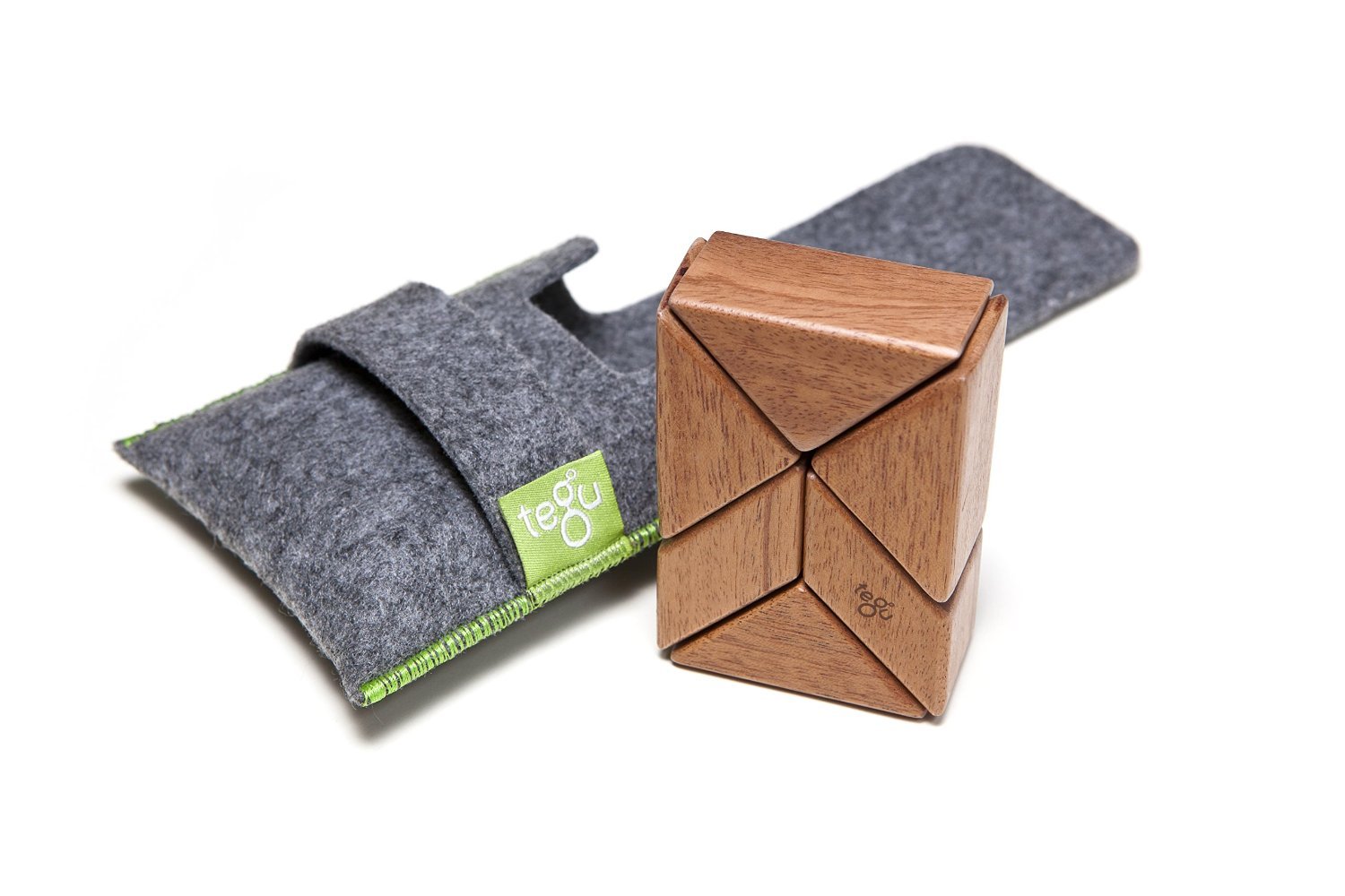 6 Piece Tegu Pocket Pouch Prism Magnetic Wooden Block Set Mahogany