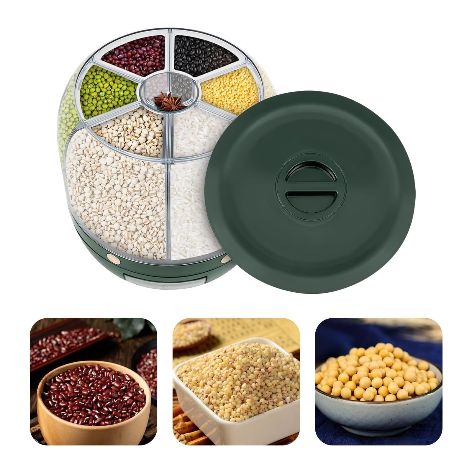 Dispenser Cereali da Colazione Distributore Rotante per Cereali Distributore di Cibo Secco per Cereali da Cucina per Chicchi Piccoli Fagioli Riso Contenitore Cereali(White)
