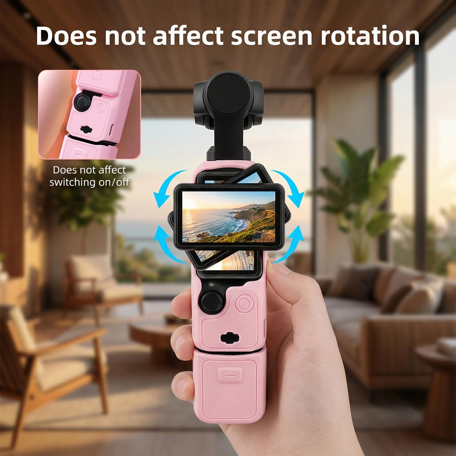 Housse Silicone DJI Osmo Pocket 3, Étui Protection Antichoc avec Dragonne, Coque Antidérapante Ajustement Parfait, Rose