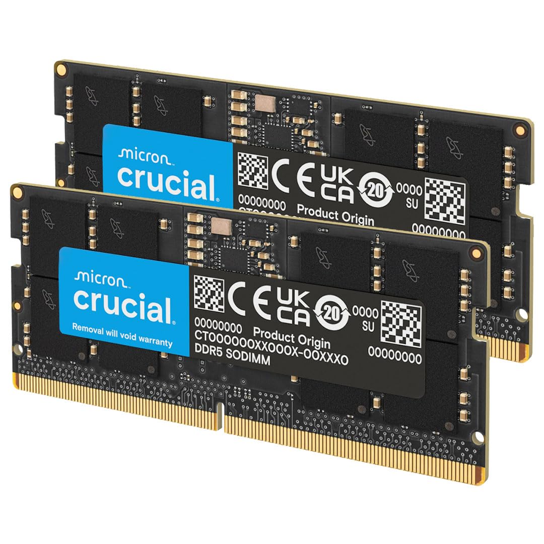 Crucial RAM 32GB Kit (2x16GB) DDR5 5600MHz (or 5200MHz or 4800MHz) Laptop Memory CT2K16G56C46S5