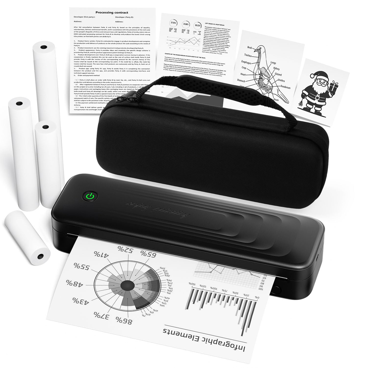 TATTMUSE Thermodrucker A4, Mobiler Drucker A4 für Unterwegs, Bluetooth Tragbarer Drucker für Fahrzeuge, Büro, Zuhause, Schule, Kompatibel mit iOS, Android, Laptop
