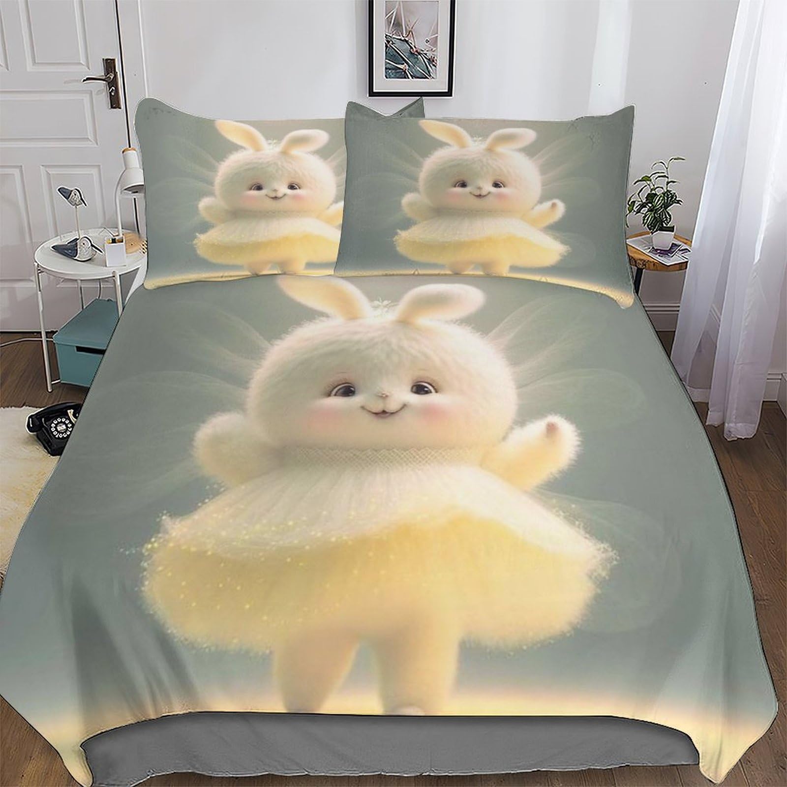 Housse de couette lapin parure de lit hypoallergénique et anti-pli