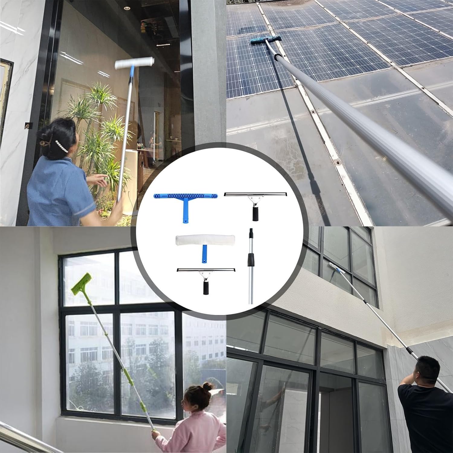 Window Squeegee Pole Adjustable Length, Extendable Glass Washing Rod for Home/Office/Restaurant, Glass Washing Tool with Squeegee Ideal for Efficient Outdoor Cleaning(1 pc,L 20ft/6m)