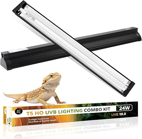 GREENPAW T5 UVB Reptile Light Fixture 24W 10.0 Combo Kit with 22.68 Inch Hood for Bearded Dragon
