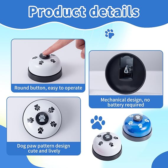 SLSON 2 Pieces Pet Training Bells Door Bells for Dogs Potty Communication and Cleanliness Training with Big Button with Cat Paw Motif (White and Blue)