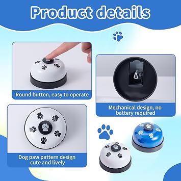 SLSON 2 Pieces Pet Training Bells Door Bells for Dogs Potty Communication and Cleanliness Training with Big Button with Cat Paw Motif (White and Blue)