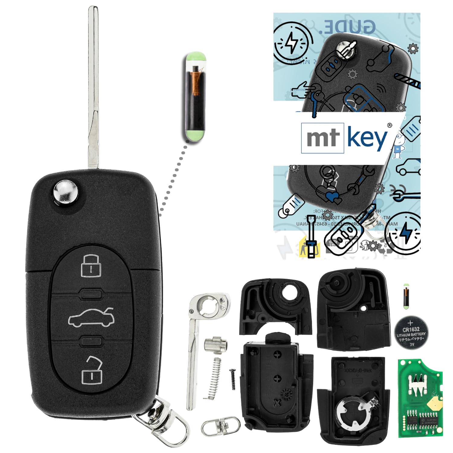 Funk Schlüssel 434MHZ Fernbedienung ID48 kompatibel mit Audi A6 C5 A6 Allroad RS6 TT 8N 4D0837231K 433,05MHz Klappschlüssel
