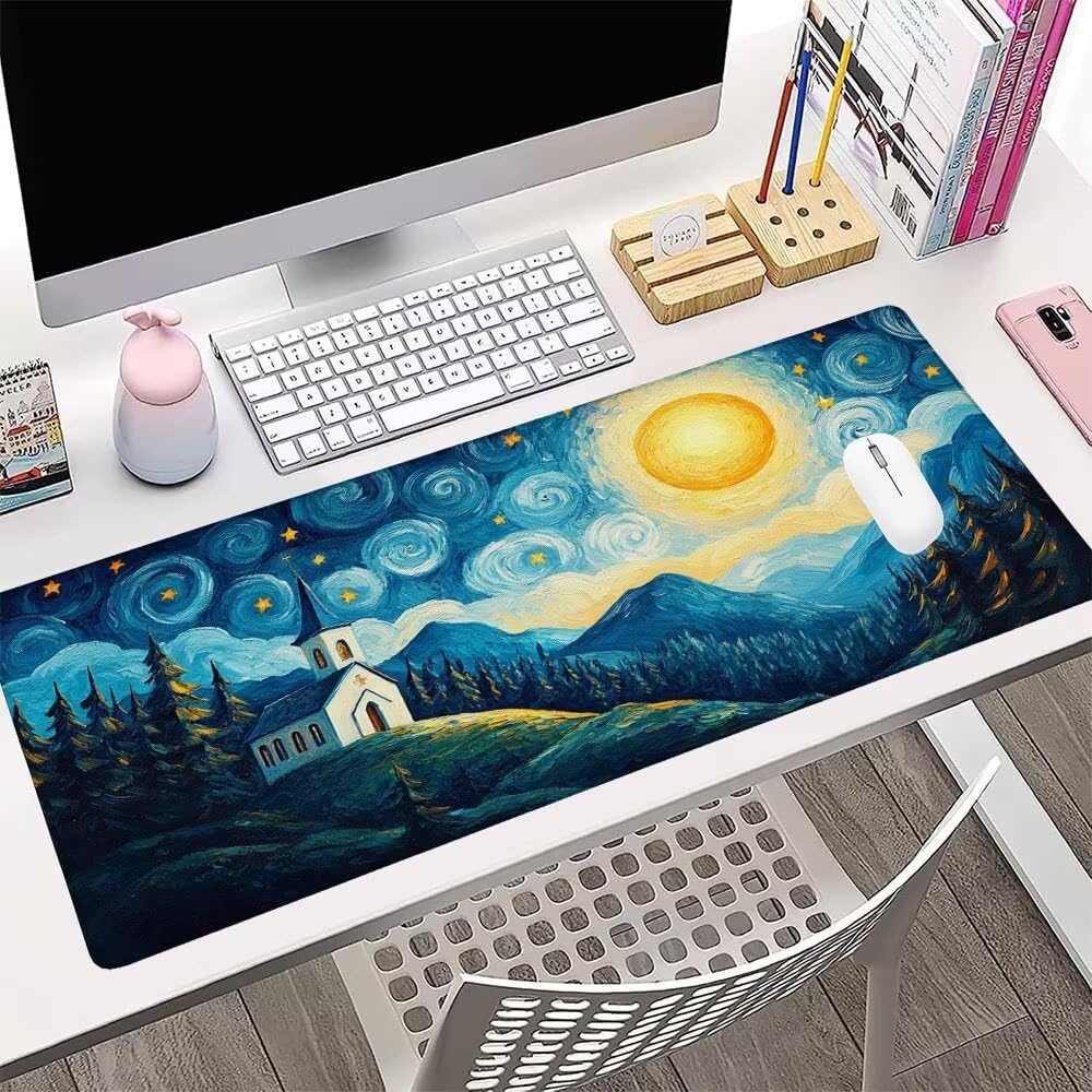 Alfombrilla de Mouse para Juegos, Blu, XXL, Antideslizante, Impermeable, Diseño de Cielo stellato, Extendido, Grande, 1400x600x3mm, para PC, Laptop, Ufficio, Famiglia d-859