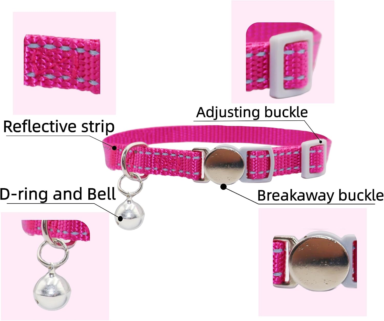 THAIN Breakaway Cat Collars Reflective, 8 Colors Soft Adjustable Safety Kitten Collars with Bell, Lightweight Woven Polyester for Cats (Breakaway) image 2
