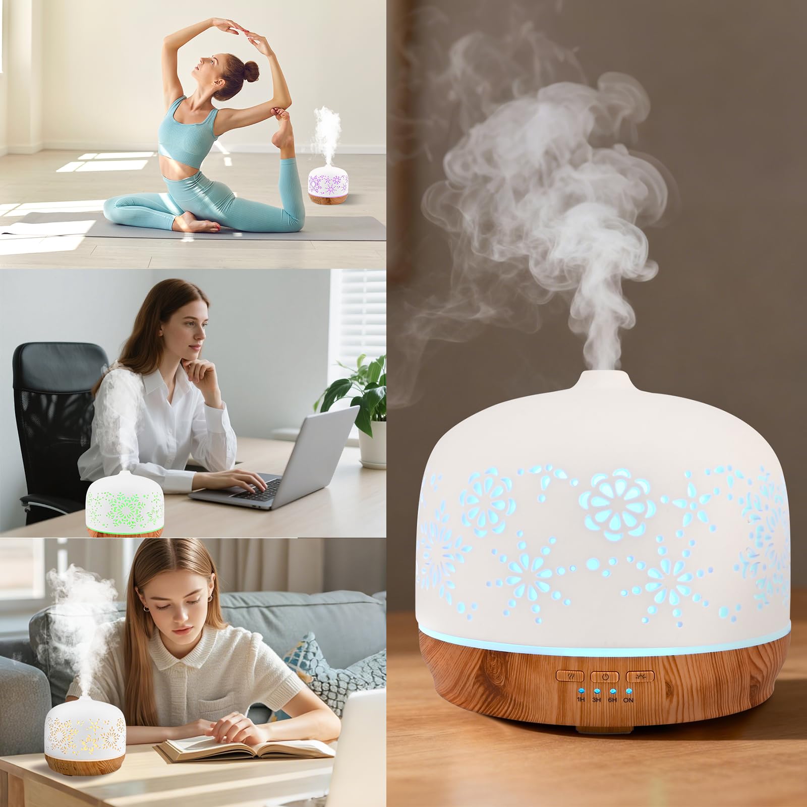 Aroma Diffuser, GuKKK 500ML Weiß Diffusor für Ätherische Öle, Ultraschall Aromatherapie Diffuser, Aromatherapie Düfte Luftbefeuchter, 7 Farben LED, Timer-Einstellung, für Schlafzimmer, Yoga, Büro