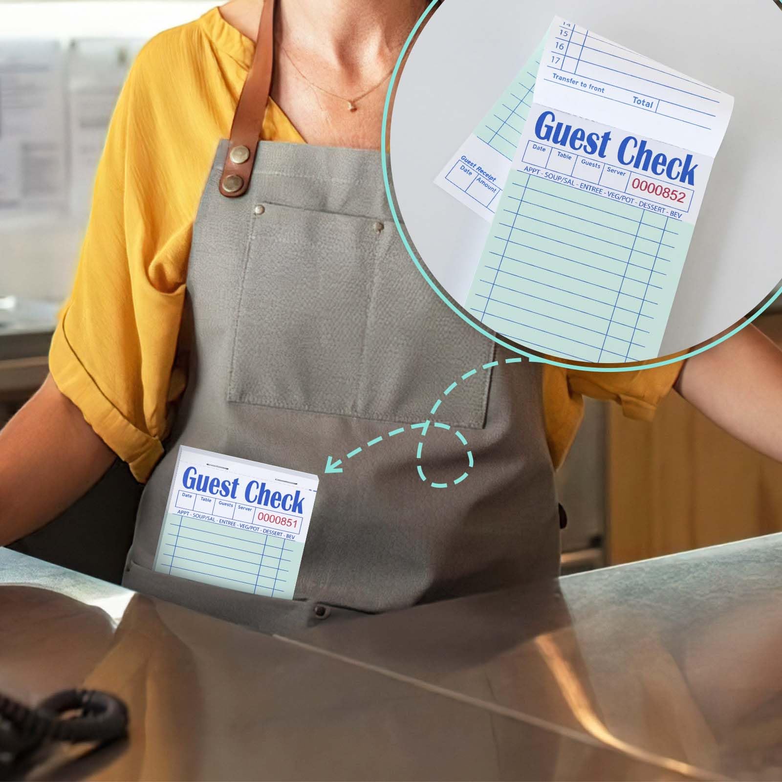 DGBDPACK Gäste-Scheckbücher für Server, 5 Stück EP-3632-1 Server-Notizblöcke, dickes Serverpapier mit Gästequittung, Kellnerin-Notizblöcke, insgesamt 250 Bestellungen (grün, 17,1 x 8,9 cm)