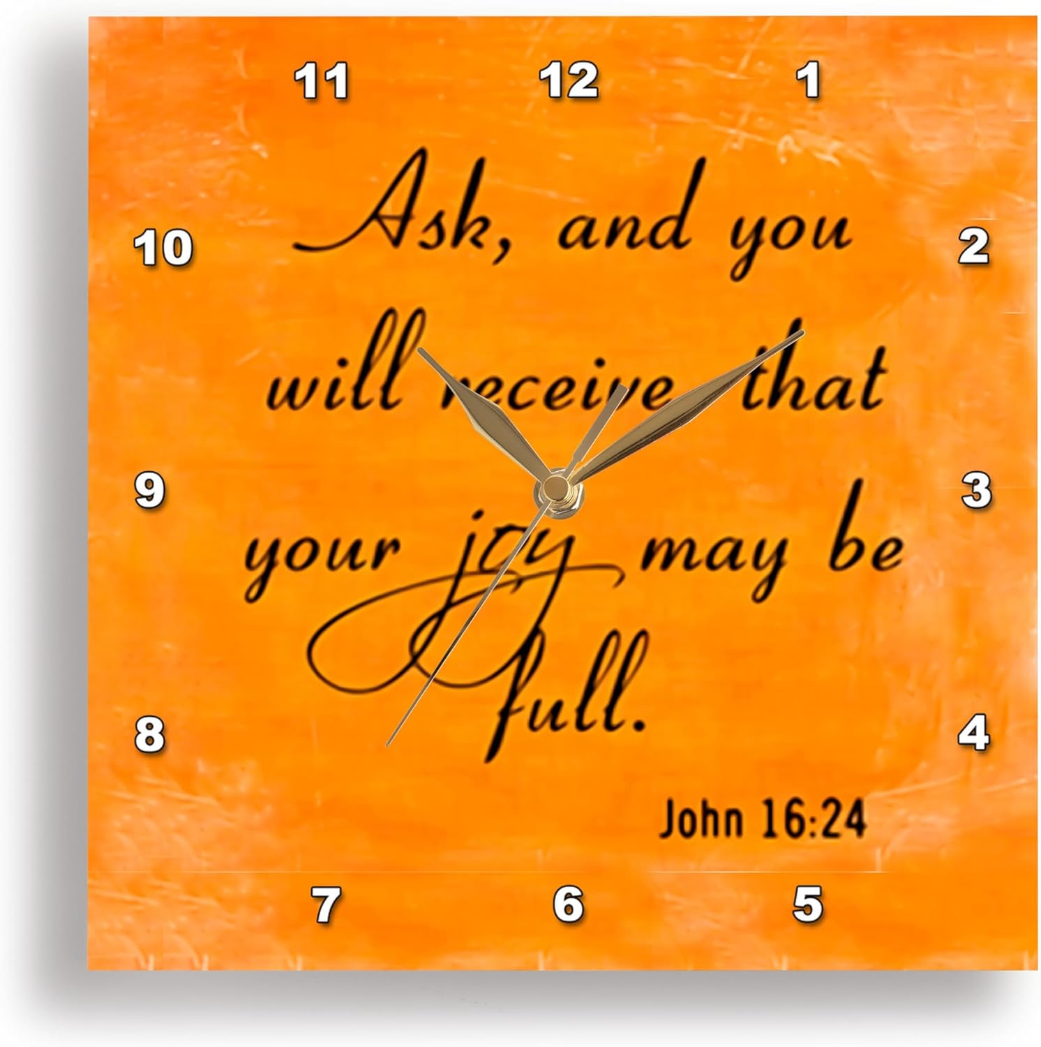 3dRose Verse John 16-24 Orange Background Bible Christian Inspirational Saying-Wall Clock, 15-inch (DPP_150081_3)