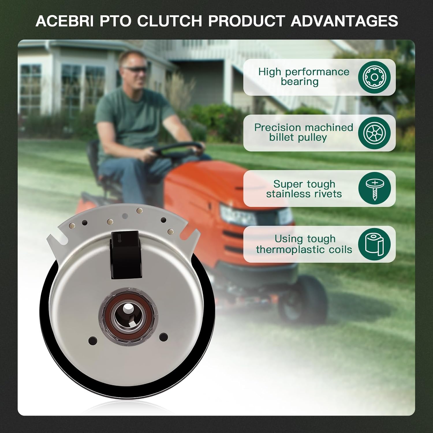 PTO Clutch Replacement, for Toro Z Master 400, Z441,Z450, for Exmark Lazer Z HP 653048 653292 103-0690 105-3630 109-2916, for Warner 5218-215 5218-44, for Wright Stander Sentar 3 Mower Clutch